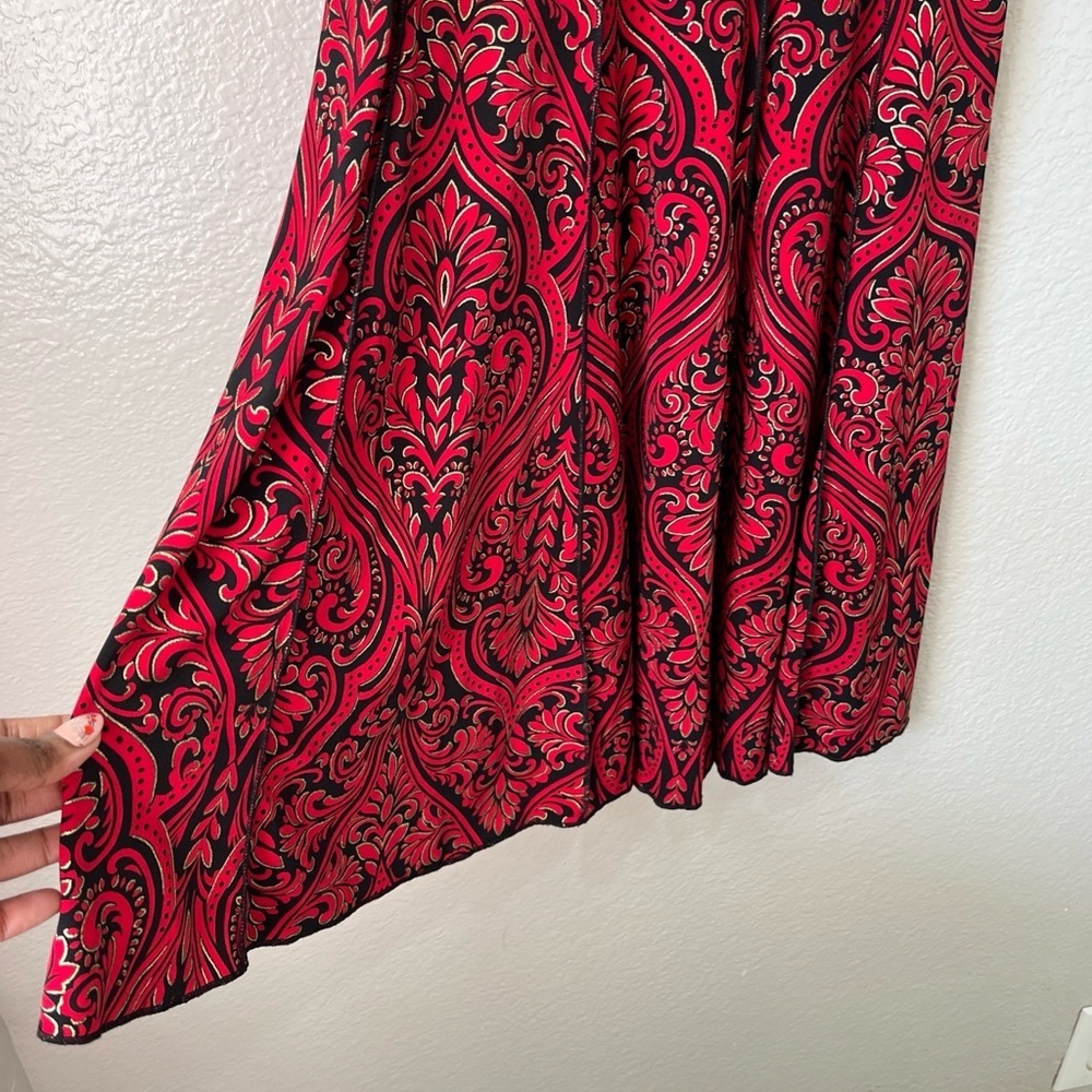 Sami & Jo Red Black Floral Paisley Midi Dress Sz S Short Sleeve Formal prom Chic - Picture 6 of 9
